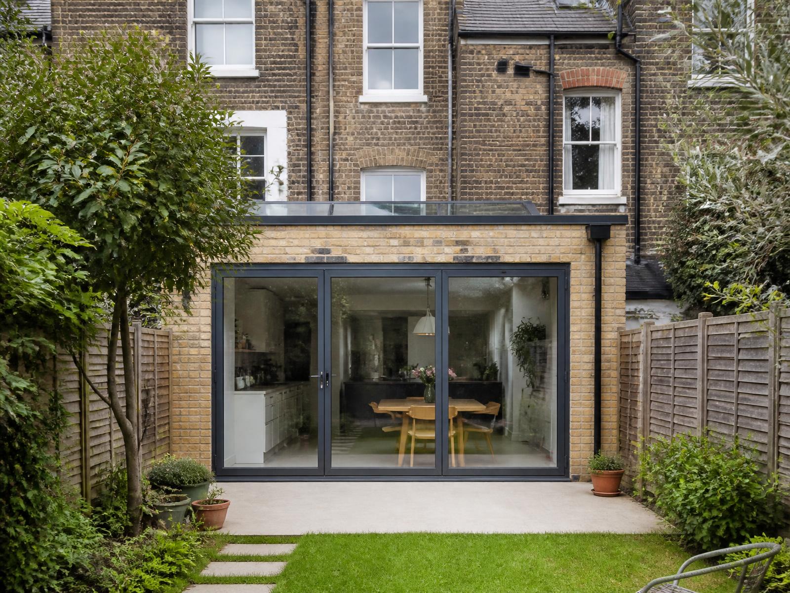 A modern rear kitchen extension on a Victorian brick house